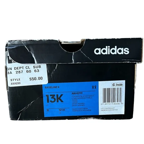 Adidas Baseline Sneakers Little Kids 11.5 | White Black | NIB | Unisex