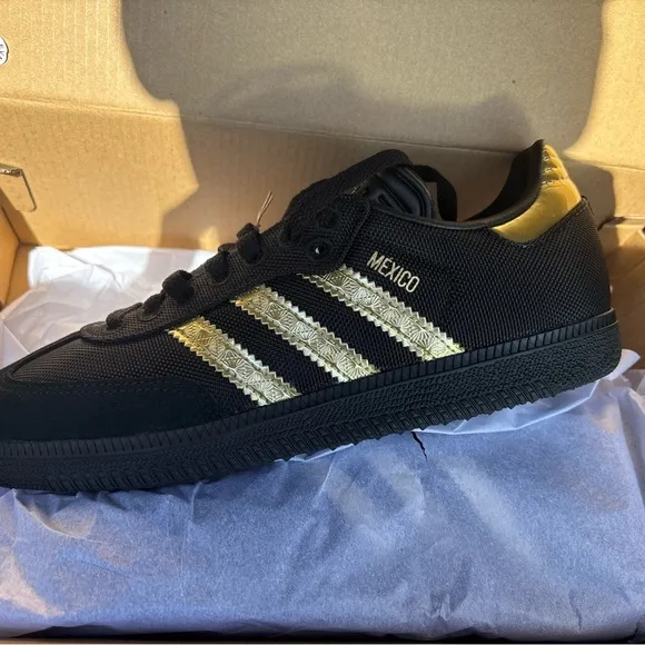 Adidas Black and Gold Sneakers Mexico Logo Unisex