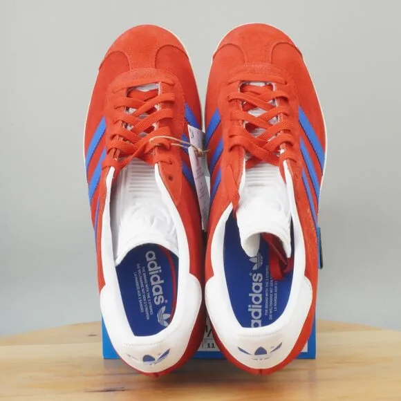 Adidas Gazelle Mens Size 11.5 Shoes Scarlet Red Blue Low Top Casual Sneakers NEW