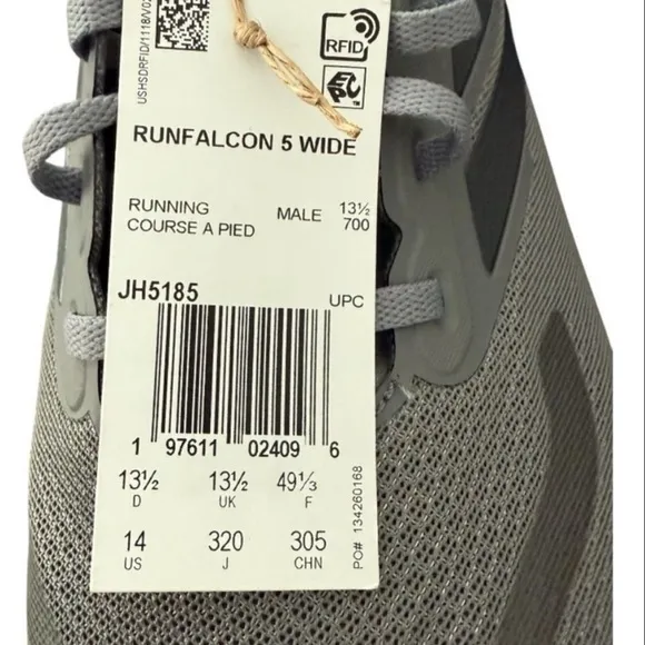 Adidas Gray Men's Running Shoes Run Falcon 5JH5185 Shoes Sneakers Size 14 Wide