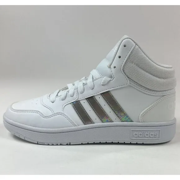 Adidas Hoops Mid 3.0 Kids Size 6 White Silver Basketball Shoes Sneakers HP2662