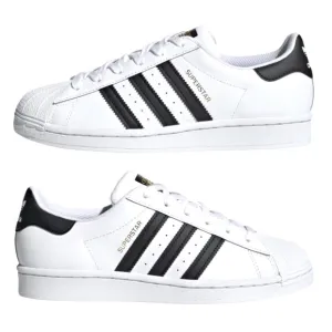 Adidas | Kid’s unisex white Superstar lace up sneakers, 3 black stripes, sz 5.5