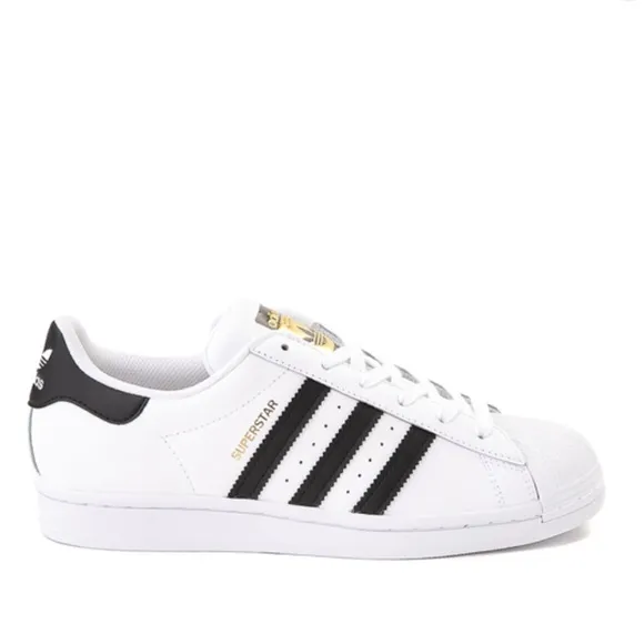 Adidas | Kid’s unisex white Superstar lace up sneakers, 3 black stripes, sz 5.5