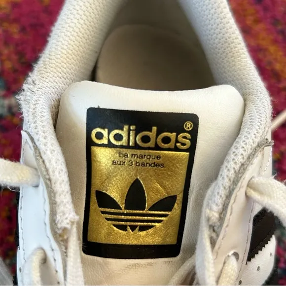 Adidas | Kid’s unisex white Superstar lace up sneakers, 3 black stripes, sz 5.5