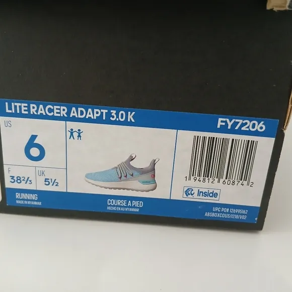 Adidas Little Racer Adapt 3, Slip on Sneakers, Youth Size 6