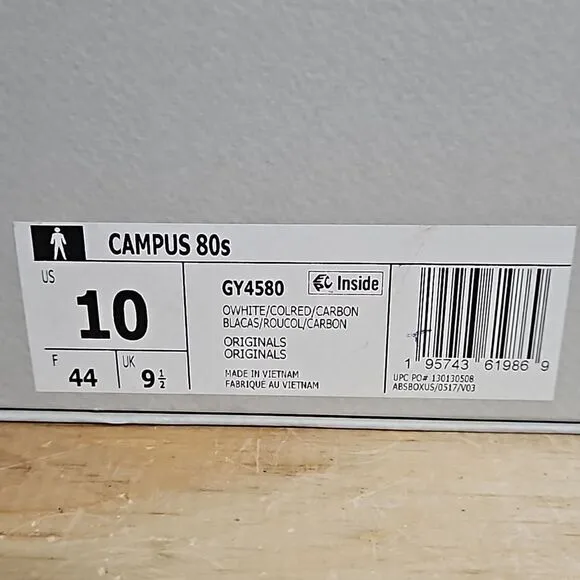 Adidas Originals Campus 80s Low Mens Casual Shoes White Red GY4580