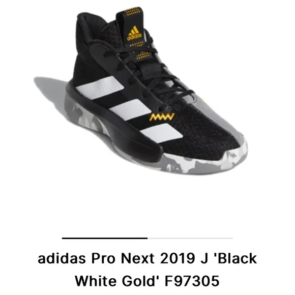 Adidas Sneakers Pro Next 2019 J black white gold w/ Camo soles SZ 7 NWOT
