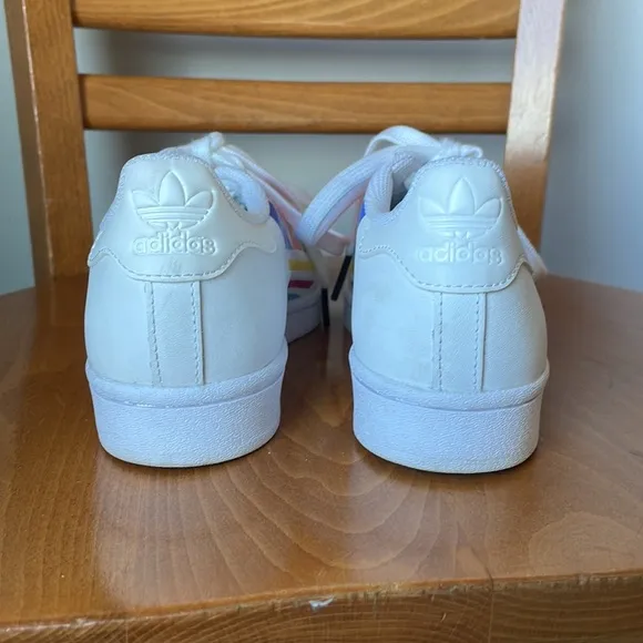 Adidas SuperStar shell top with multicolored trefoil on side