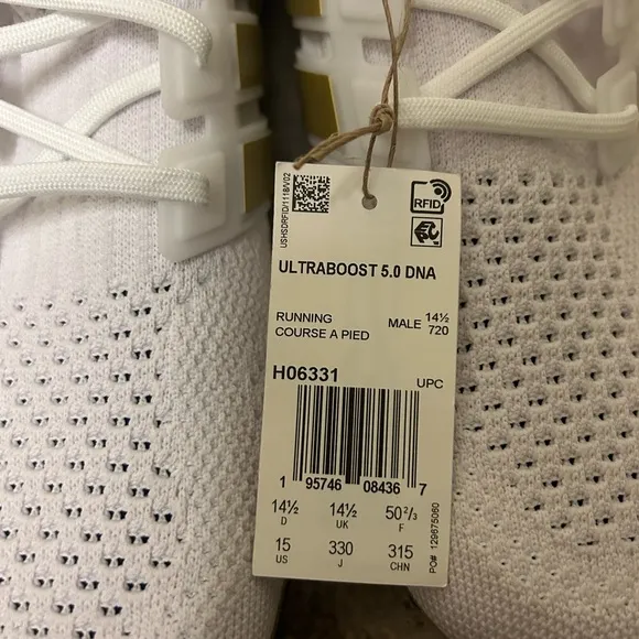 Adidas UltraBoost 5.0 DNA Title White Gold Running Shoes H06331 Mens Size 15 NEW