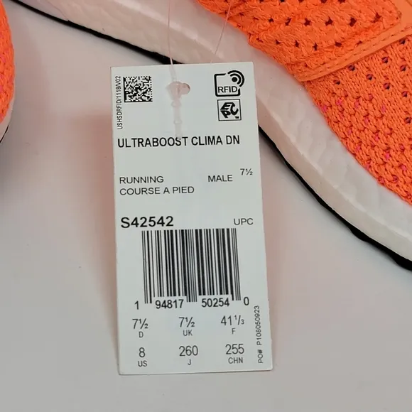 Adidas UltraBoost Clima DNA Orange White Running Shoes Mens Size 8 S42542 New
