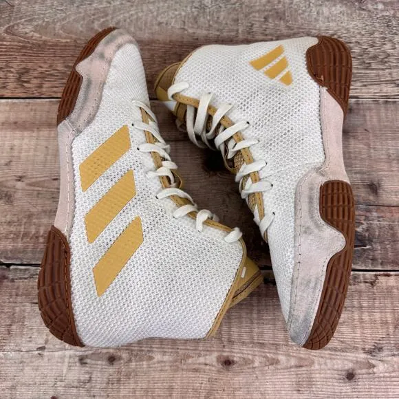 Adidas Wrestling Shoes Men's Size 5.5 Tech Fall 2.0 Unisex White Gold FZ5387