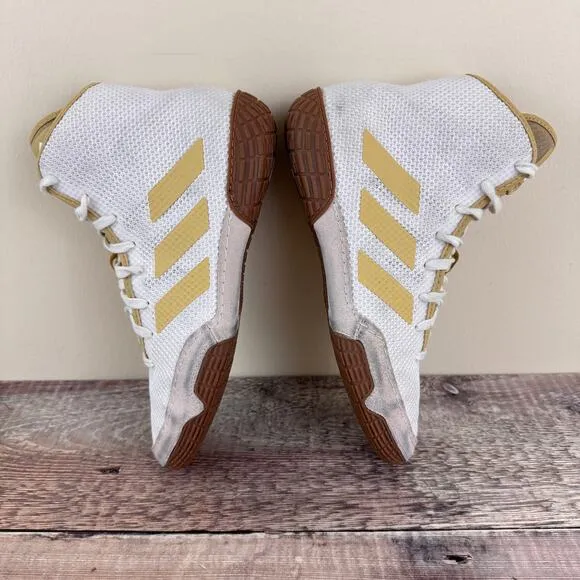 Adidas Wrestling Shoes Men's Size 5.5 Tech Fall 2.0 Unisex White Gold FZ5387