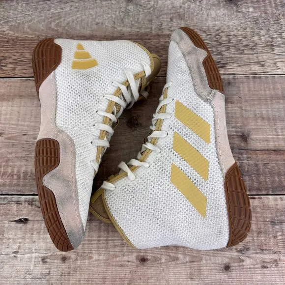 Adidas Wrestling Shoes Men's Size 5.5 Tech Fall 2.0 Unisex White Gold FZ5387