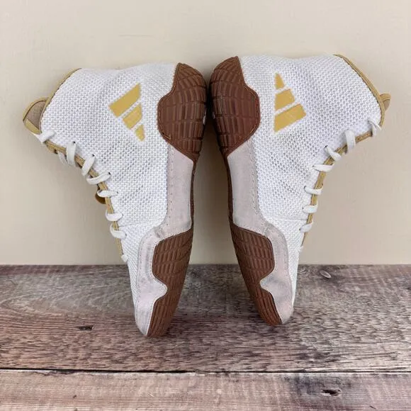 Adidas Wrestling Shoes Men's Size 5.5 Tech Fall 2.0 Unisex White Gold FZ5387