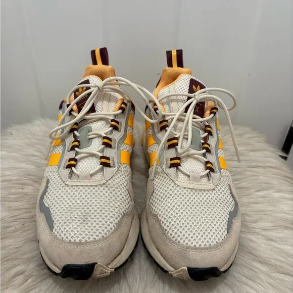 Adidas ZX 1K Boost Women’s Running Shoes Size 8 White and Yellow Laced Up