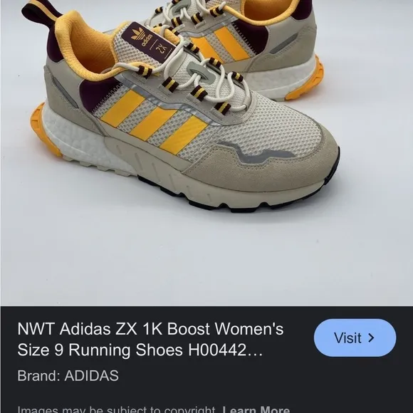 Adidas ZX 1K Boost Women’s Running Shoes Size 8 White and Yellow Laced Up