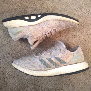 Adidas Pureboost Men Sneakers Ash Silver/Green/Yellow AQ0051 SZ 11.5 PRE-OWNED