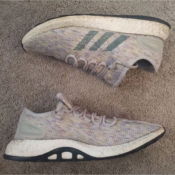 Adidas Pureboost Men Sneakers Ash Silver/Green/Yellow AQ0051 SZ 11.5 PRE-OWNED