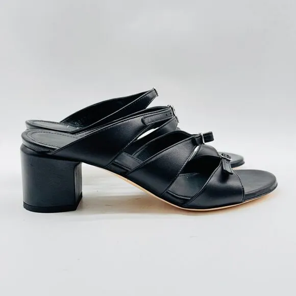 AGL Shoes Womens EU 37.5 US 7.5 Black Leather Strappy Buckle Bear Hanna Heels