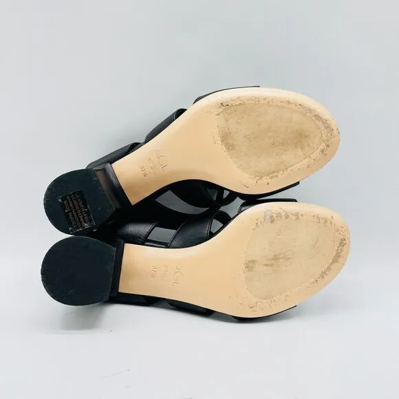 AGL Shoes Womens EU 37.5 US 7.5 Black Leather Strappy Buckle Bear Hanna Heels
