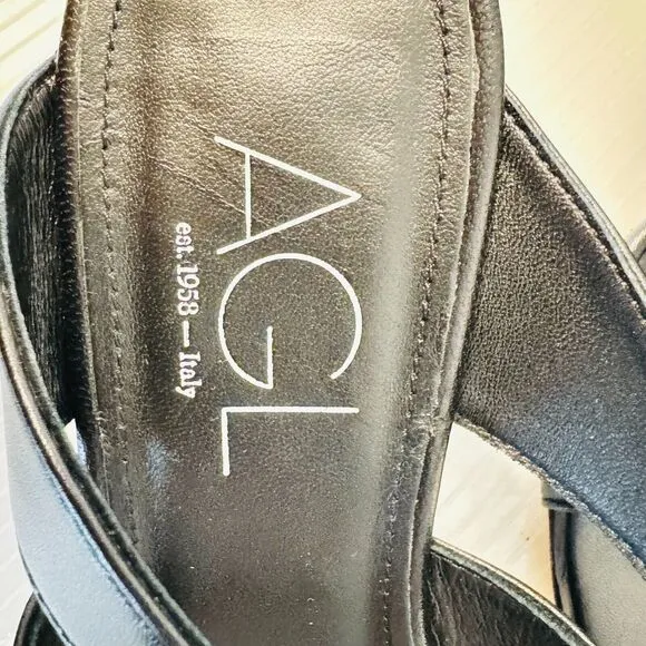 AGL Shoes Womens EU 37.5 US 7.5 Black Leather Strappy Buckle Bear Hanna Heels