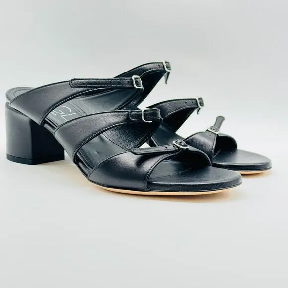 AGL Shoes Womens EU 37.5 US 7.5 Black Leather Strappy Buckle Bear Hanna Heels