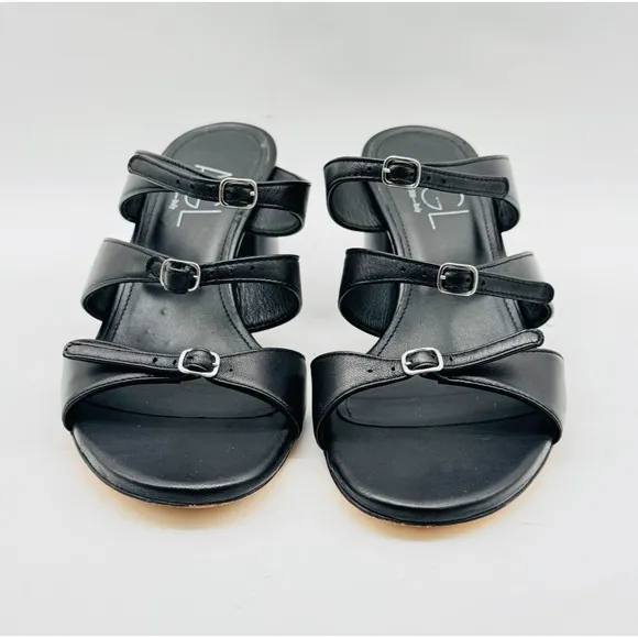 AGL Shoes Womens EU 37.5 US 7.5 Black Leather Strappy Buckle Bear Hanna Heels