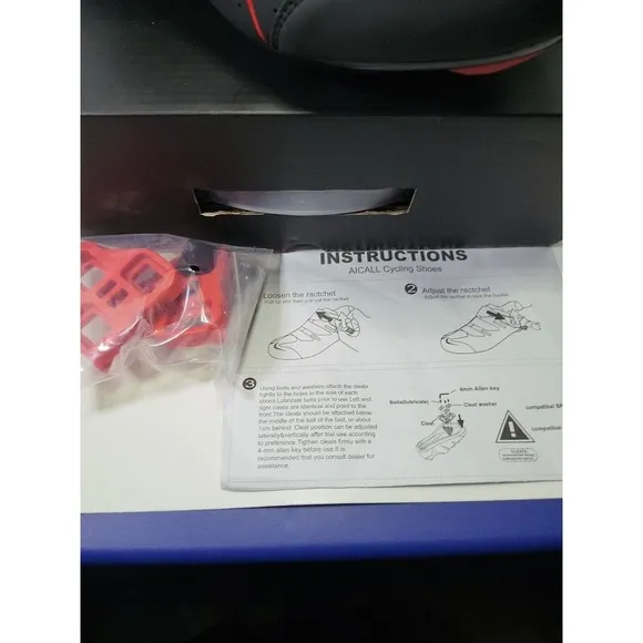 Aicall Mens Cycling shoes Narrow Fit Delta Cleats Black Red Color Size 9 New.