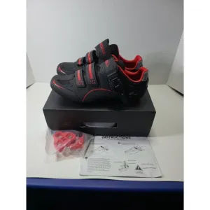 Aicall Mens Cycling shoes Narrow Fit Delta Cleats Black Red Color Size 9 New.