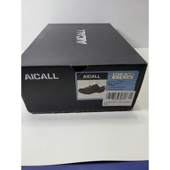 Aicall Mens Cycling shoes Narrow Fit Delta Cleats Black Red Color Size 9 New.
