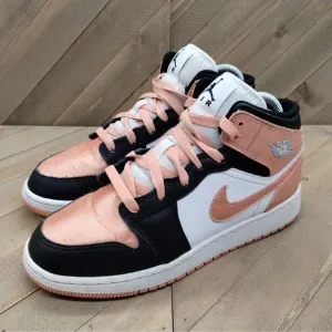 Air Jordan 1 Mid Casual Sneakers Womens Size 8 Pink Black White Basketball Shoes