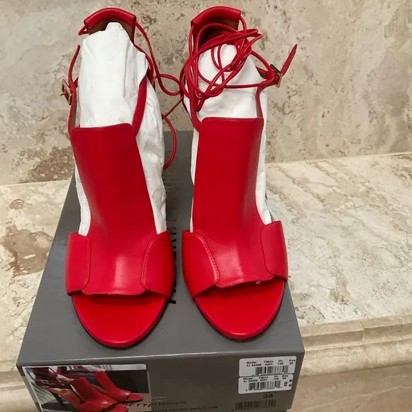 ALBERTA FERRETTI RED SANDALS SIZE 38 WRAP TIES