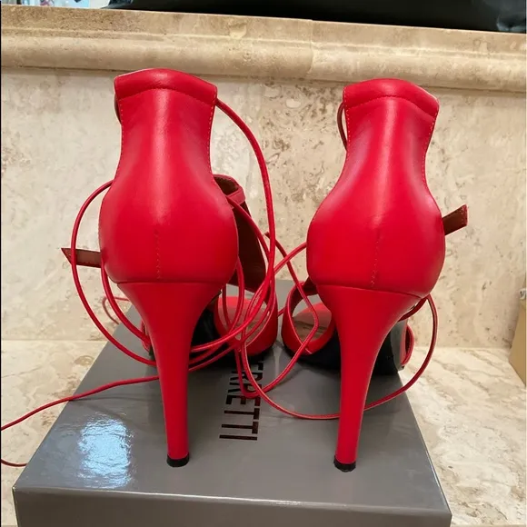 ALBERTA FERRETTI RED SANDALS SIZE 38 WRAP TIES