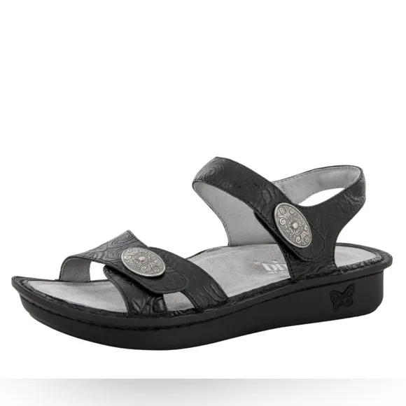 ALEGRIA Vienna Cowgirl Tar Black Sandals Sz 37 US 7-7.5 Adj Straps