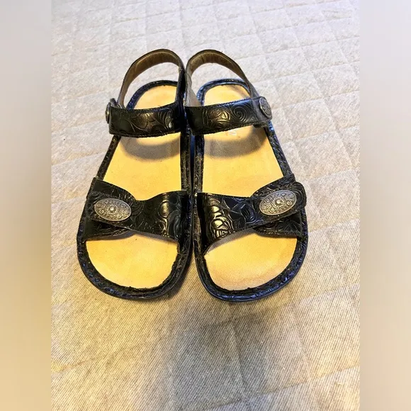 ALEGRIA Vienna Cowgirl Tar Black Sandals Sz 37 US 7-7.5 Adj Straps