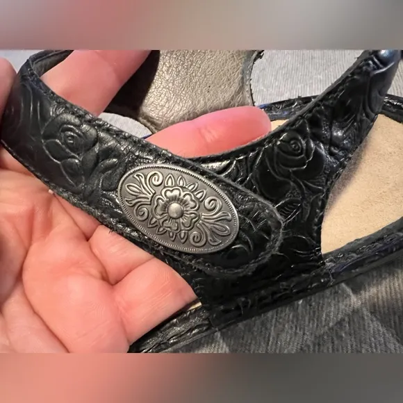 ALEGRIA Vienna Cowgirl Tar Black Sandals Sz 37 US 7-7.5 Adj Straps