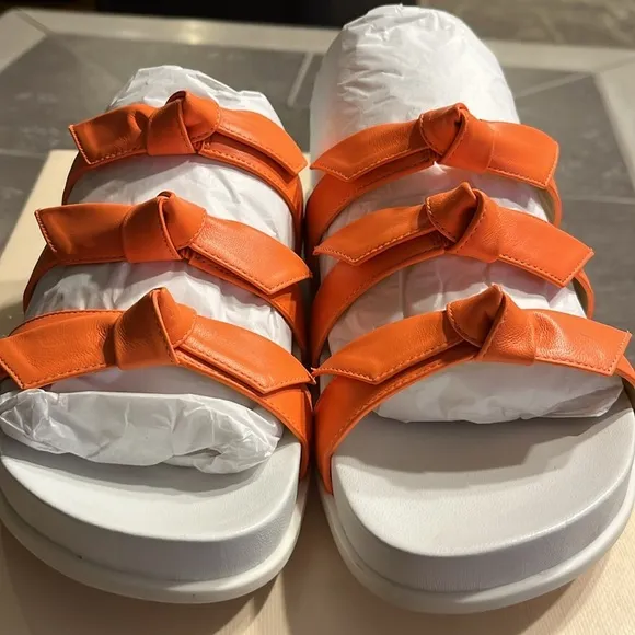 Alexandre Birman Lolita Orange Pool Leather Sandals Size 38 1/2 (US 7.5)