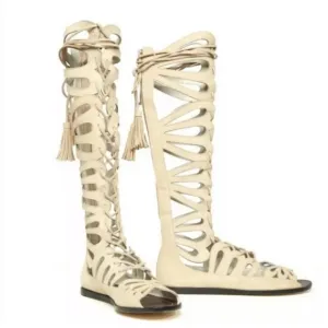 Alice &amp; Olivia Ivory Suede Lace Up Tall Sandals Size 38