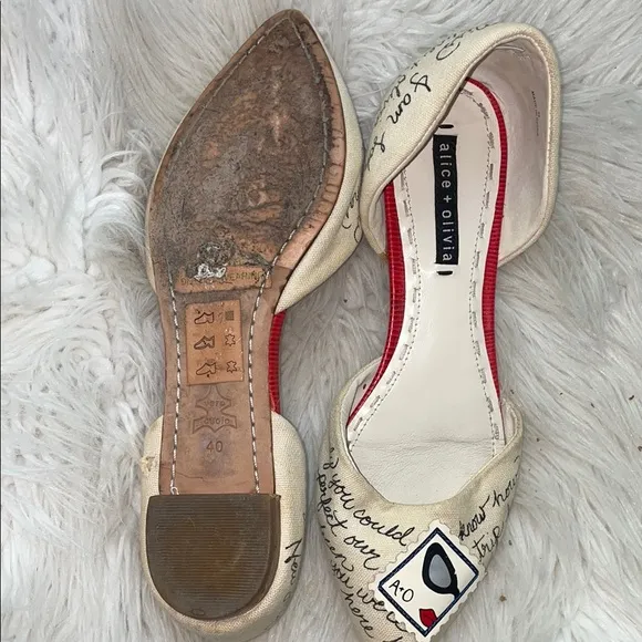 Alice   Olivia Cream D’Orsay Canvas Travel Flats