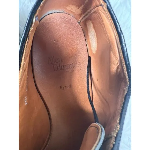 Allen Edmonds Byron Men Size 10.5 Black Leather Cap-Toe Oxford Dress Shoes