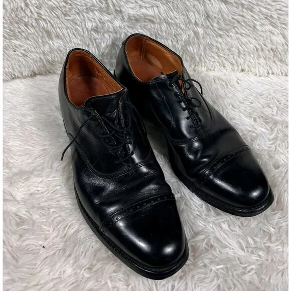 Allen Edmonds Byron Men Size 10.5 Black Leather Cap-Toe Oxford Dress Shoes