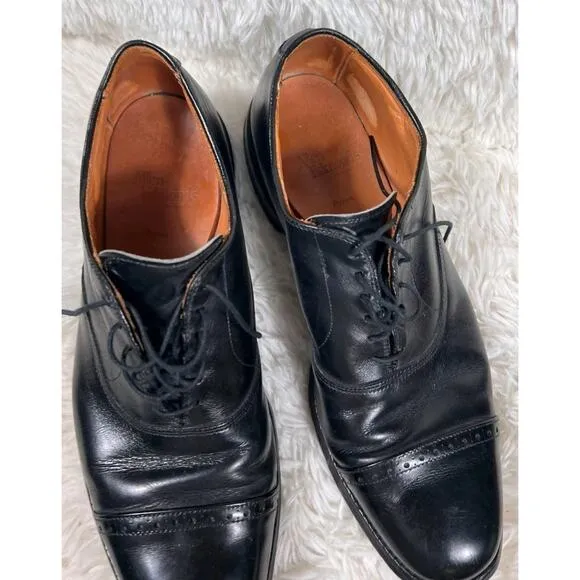 Allen Edmonds Byron Men Size 10.5 Black Leather Cap-Toe Oxford Dress Shoes