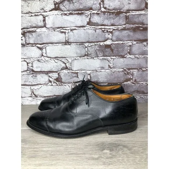 Allen Edmonds Dryden Black Leather Cap Toe Oxfords Brogue Shoes Men Sz 10E US/43
