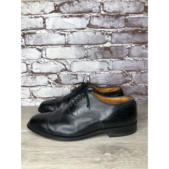 Allen Edmonds Dryden Black Leather Cap Toe Oxfords Brogue Shoes Men Sz 10E US/43