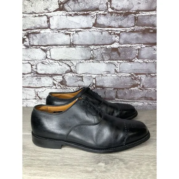 Allen Edmonds Dryden Black Leather Cap Toe Oxfords Brogue Shoes Men Sz 10E US/43