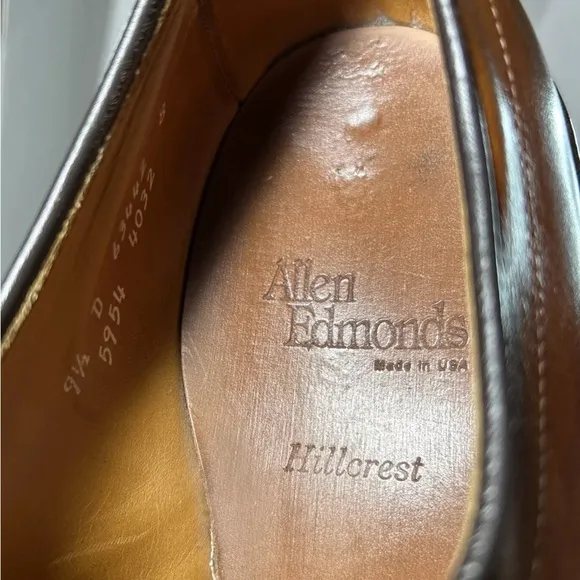 Allen‎ Edmonds Hillcrest Brown Leather Derby Dress Shoes US Size 9 1/2 D