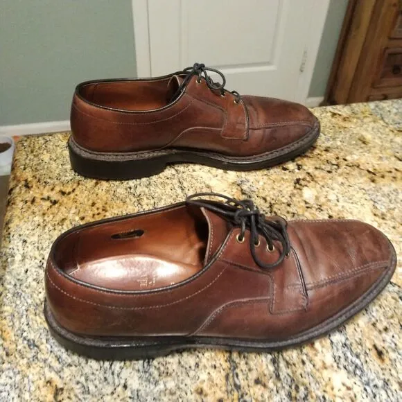 Allen Edmonds Leather Mapleton Bicycle Toe Shoes Men's 10 D Brown Leather Derby