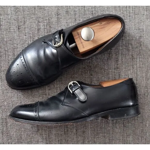 Allen Edmonds Men's Dress Shoes Black Hillsboro Cap Toe Monk Strap Size 10 E‎