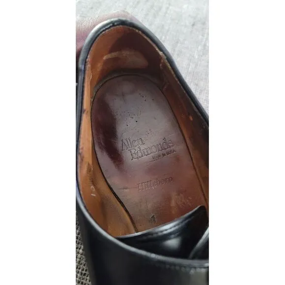 Allen Edmonds Men's Dress Shoes Black Hillsboro Cap Toe Monk Strap Size 10 E‎