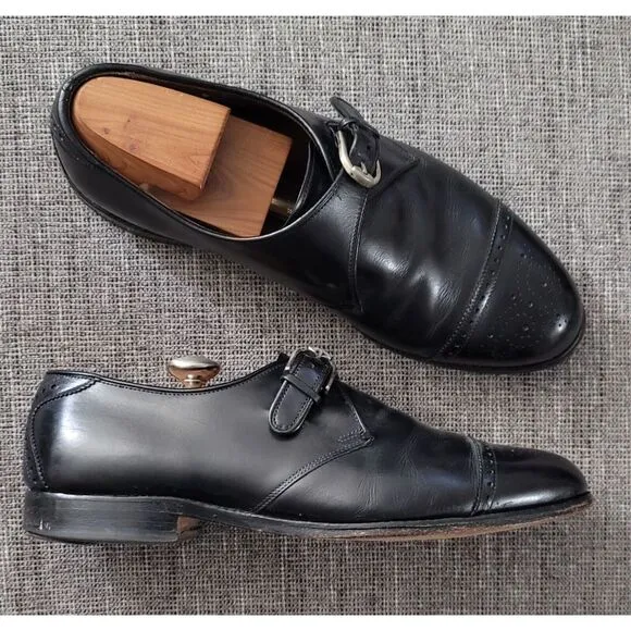 Allen Edmonds Men's Dress Shoes Black Hillsboro Cap Toe Monk Strap Size 10 E‎